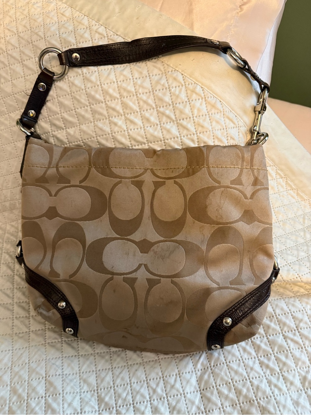 Coach Carley Bag small Signature Canvas Hobo with Dark Brown Trim Y2K style - Picture 1 of 5